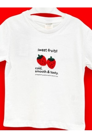 Cantoy Kız Çocuk Pamuklu Punch İşlemeli T-shirt-15119 Beyaz