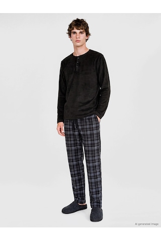 LC Waikiki Lc Waıkıkı Siyah Regular Fit Ekose Erkek Pijama Takım Black Prınted