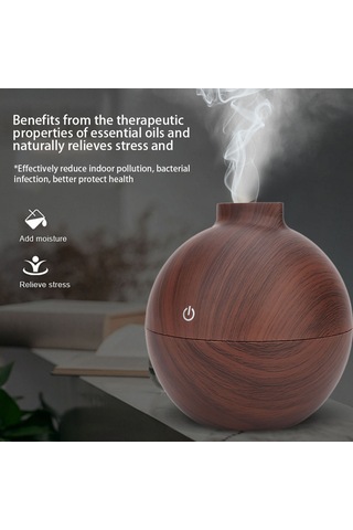 Geeroyoo Ev Ofis Masaüstü Usb Nemlendirici 130ml Açık Ahşap Desenli 7 Renk Led Işıklı Sessiz Otomatik Kapatma Özelliği