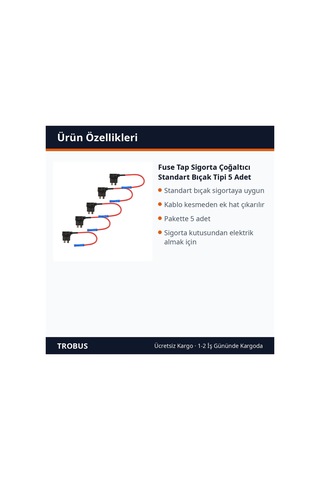 Trobus Fuse Tap Sigorta Çoğaltıcı Standart Bıçak Tipi 5 Adet Diğer