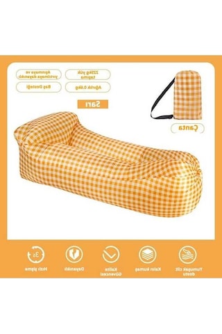 Novahub Desenli Şişme Koltuk, Baş Destekli Tek Kişilik Hava Yatağı, Kamp Ve Açık Hava Etkinlikleri İçin Taşınabilir Sarı, Küçük Ebatlı Sarı
