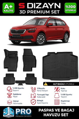 S-dizayn Skoda Kamiq 3d Pro Havuzlu Paspas Ve Bagaj Havuzu Seti 2'li Set 2019 Üzeri A+ Kalite