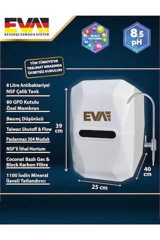 EVA Premium 8.5 ph Alkali Su Arıtma Cihazı Pompalı Seçenekli