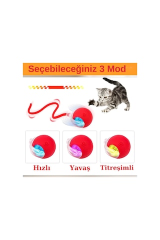 Hareketli Şarjlı Işıklı 360 Derece Dönen Akıllı Oyun Topu Kuyruklu İnteraktif Kedi Köpek Oyun Topu