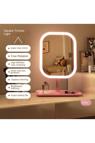 Reoona Led Işıklı Makyaj Aynası Dokunmatik, 3 Işık Modlu, Şık Tasarım Pembe