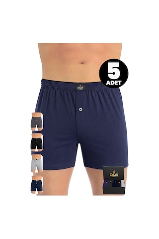 Öts Premium 5'li Erkek Boxer Düğmeli, Süprem - Hediye Kutulu, %100 Pamuk, Koyu