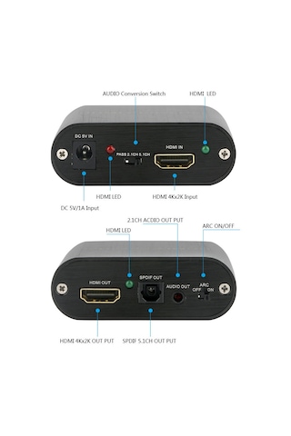 Hdmi To Hdmi Optik Stereo 2.0 4K Ayırıcı Çevirici 4365P Dönüştürü