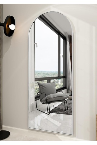 Zer 160x55 Kemerli Zemin Aynası,tam Boy Aynalı Duvar Aynası, Yatak Odası, Giyinme Odası İçin Standlı GÜMÜŞ