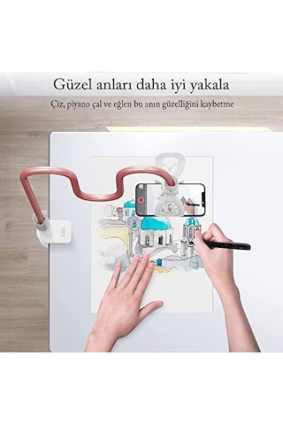 Saıjı Ivy-85 Akrobat Esnek Telefon Tutucu, Masa İçin Esnek Uzun Kollu Telefon Montajı, Klips Braketi Kelepçe Standı 4.0-6.3&apos &apos Cep Telefonu Standı İphone, Vb. Tüm Telefonlar İle Uyumludur Pembe