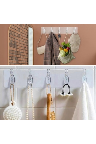 Biishe 5'li Güçlü Yapışkanlı Şeffaf Duvar Askısı Banyo Mutfak Düzenleyici Pratik Askılık Çok Renkli