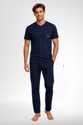 Mecit Pijama Mecit 4008 Lacivert %100 Pamuk 3'lü Büyük Beden Erkek Pijama Takımı