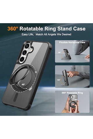 Samsung Galaxy S25 / S24 Kılıfı Magsafe Döndürülebilir Halka Ayaklı Tpu + Pc Telefon Kılıfı İle Uyumlu Siyah