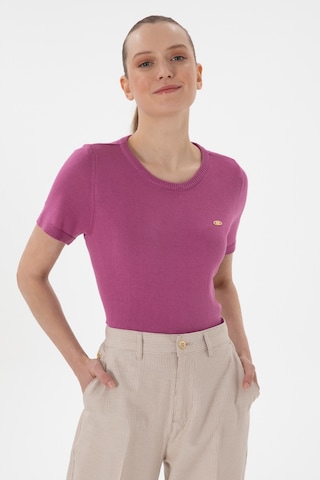 U.S. Polo Assn. Kadın Fuşya Bisiklet Yaka Triko Tişört 50306460-VR023
