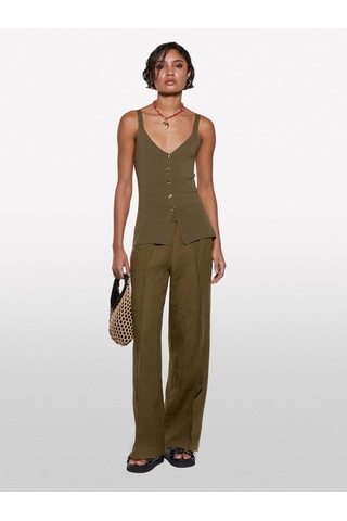 Sisley %100 Viskoz Önü Düğmeli V Yaka Slim Fit Bluz Kadın Haki Bluz - 325p1084mh00g Haki Yeşili