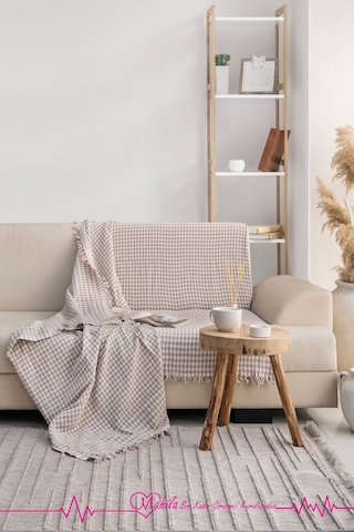 Klasik Pamuklu Koltuk Örtüsü 170x300 Cm Kazayağı Desen Koltuk Örtüsü Bej