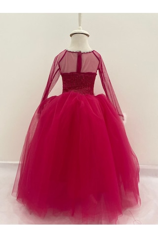 Barbie Uzun Kol Elbise Fuşya - Beyaz