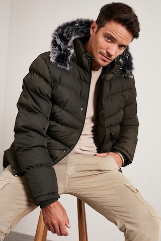 Buratti Slim Fit Suni Kürklü Peluş Astarlı Çıkarılabilir Kapüşonlu Şişme Erkek Mont 5761080 B Haki