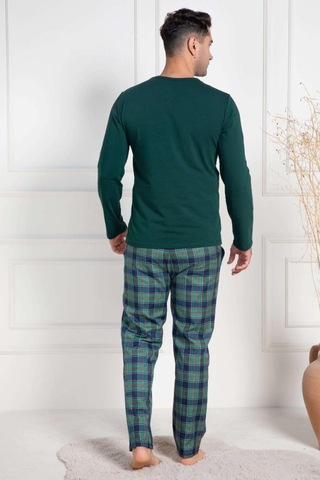 Mecit Pijama Mecit 3052 Erkek Yeşil Ekoseli Büyük Beden Pijama Takımı Yeşil