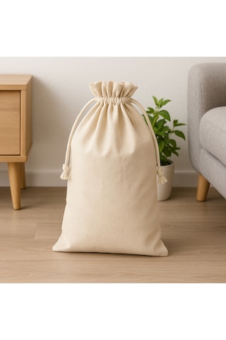 Ham Bez Ayakkabı Saklama Kesesi 30x40 Cm Büzgülü Seyahat Ve Saklama Torbası Bej