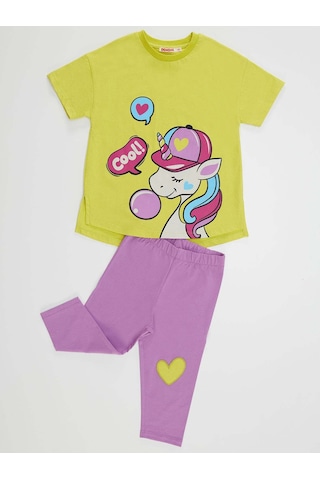 Denokids Cool Unicorn Kız Tayt Takım Çok Renkli