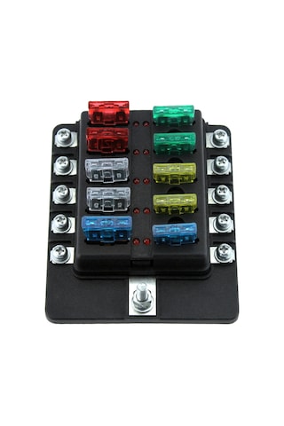 Ximistore9 10 Yollu Led Göstergeli Sigorta Kutusu + 10 Adet Sigorta + 10 Sarı Terminal - Otomotiv Ve Denizcilik İçin 10