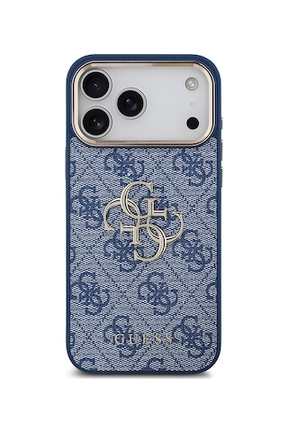 Apple Uyumlu iPhone 18 Pro Max Kılıf Guess Lisanslı Gold Metal Kamera Çerçeve Metal Büyük 4g Ve Yazı Logolu Mavi