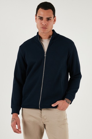 Buratti Pamuklu Relaxed Fit Dik Yaka Fermuarlı Erkek Hırka 5901075 Lacivert