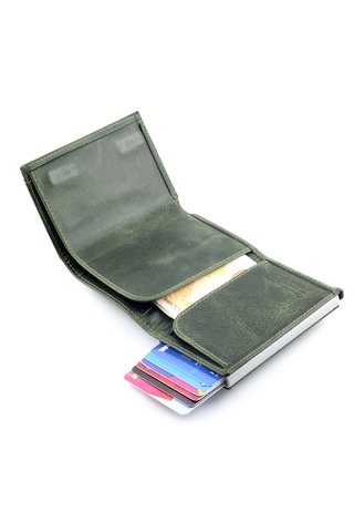 Ancora Leather Crazy Hakiki Deri Erkek Cüzdanı Mekanizmalı Yeşil