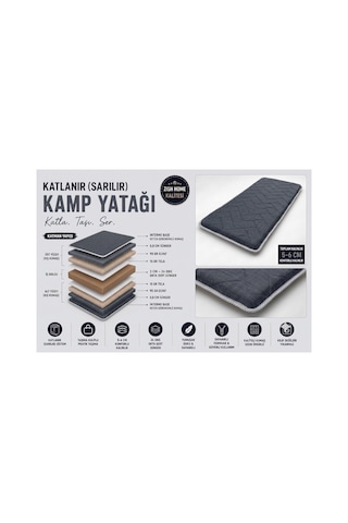 Zishtekstil Koyu Antrasit Gri Taşınabilir Katlanır Yatak Karavan Kamp Yatağı Anne Yanı Yer Yatağı