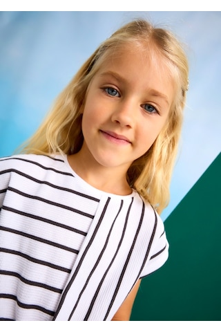 Mayoral 3559 Kız Çocuk Beyaz-antrasit Çizgili Pantolon Takım Beyaz