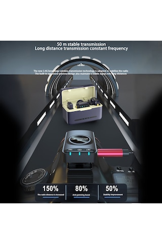 Lemestar 2.4g Kablosuz Mikrofon Seti - 50m Menzilli, Gürültü Önleyici, Şarj Kutusu Dahil, Android Ve Tabletler İçin
