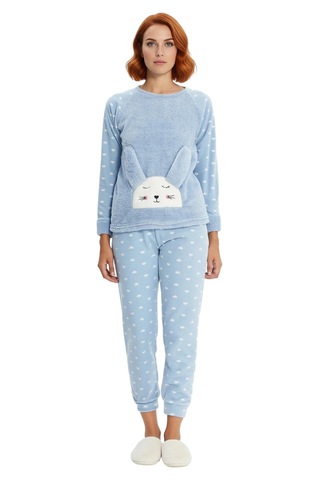 Frm Kadın Kalpli Polar Pijama Seti Ve Göz Bandı Hediyeli Fonksiyonel mavi