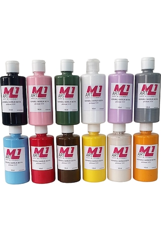 M1 Art Vernikli Akrilik Boya 140 ML 12'li Set Ana Renkler