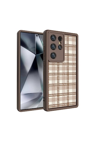 More Tr Samsung Uyumlu Galaxy S23 Ultra Kılıf Kamera Korumalı Baskılı Arka Yüzey Mtr Klas Kapak - Açık Kahve