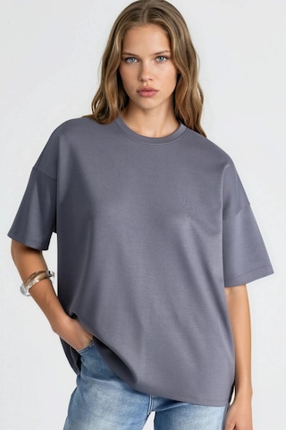 Hiccup Oversize Bisiklet Yaka Modal Touch Örme Tişört Gri