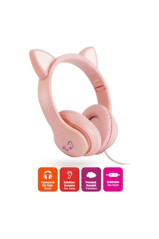 Polosmart Fs113 Kablolu Mikrofonlu Stereo Kulak Üstü Kulaklık Pembe