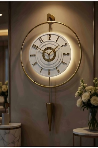 Metaquartz Aksesuar Gold-beyaz - Masippi Kristal 12-24h - Pilli Led -metal Ledli Duvar Saati Goldkristalseri 50 X 90