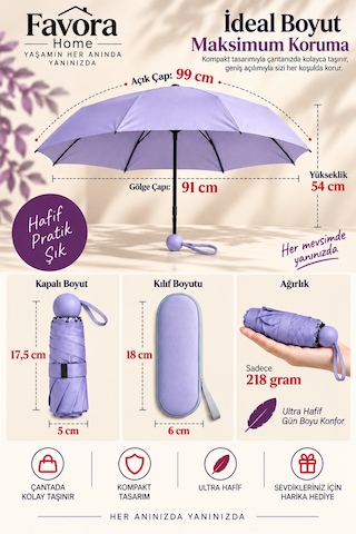 Favora Rainbox Kapsül Şemsiye - Kutulu Mini Katlanır Çanta Boy Şemsiye Mor