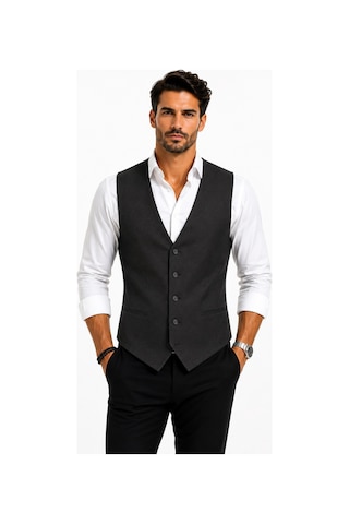Mentor Regalo Erkek Yelek V Yaka Siyah Armürlü 54119