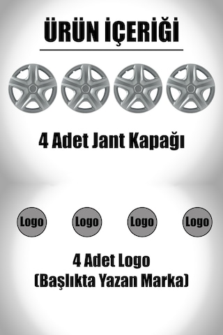Renault Clio Symbol Megane 15" İnç Uyumlu 4 Adet 1 Takım Gri Jant Kapağı