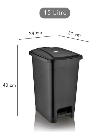 Slim Pedallı Banyo Mutfak Çöp Kovası - 15 Litre Siyah