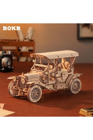 Rokr Mc801 Klasik Araba Vintage Car Dıy Minyatür Maket Model Seti Ahşap 3d Wooden Puzzle 3d Model Kit Detaylı Dekoratif Hobi Seti Ahşap Maket