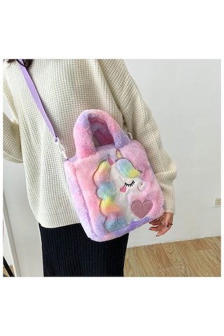 Sevimli Tek Boynuzlu Peluş Çanta-mor