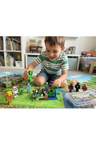 Minecraft Temalı Hareketli Eklemleri 12 Karakter Figürlü Ve 11 Parça Aksesuarlı Oyun Seti 1