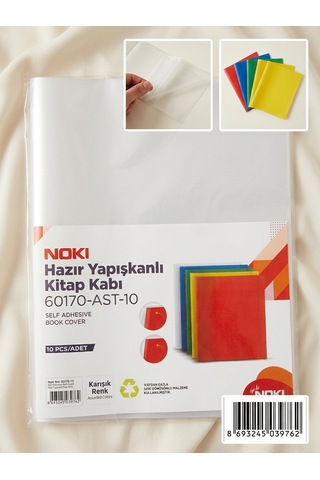 Hazır Yapışkanlı Kitap Kabı 10'lu Karışık Renkli Kırmızı, Mavi, Yeşil, Sarı