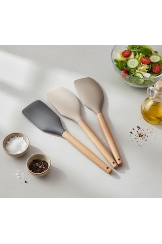 Bambu Saplı Silikon Dar Sıyırma Spatulası, Bambu Uzun Silikon Dar Spatula 27cm 3 Renk Seçenekli Siyah Çok Renkli