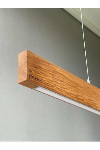 Ferwood Aydınlatma Ferwood 110cm Doğal Masif Meşe Ahşap Sarkıt Avize - Yemek Masası Led Lamba 3000k Gün Işığı