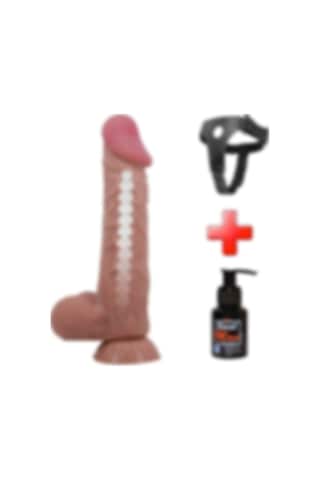 Lilitu Shop Belden Bağlamalı 24 CM Kıkırdak Yapılı Çift Katmanlı Melez Gerçekçi Dildo Penis