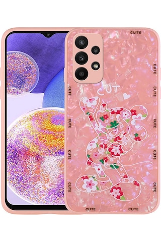Galaxy A23 Kılıf Desenli Sert Silikon Zore Mumila Kapak Pink Mouse