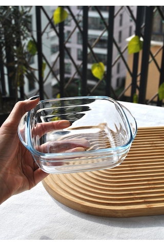 1 Adet Cam Fırın Kasesi Borline Meze Tabağı Kare Kase 14x4 Cm Şeffaf